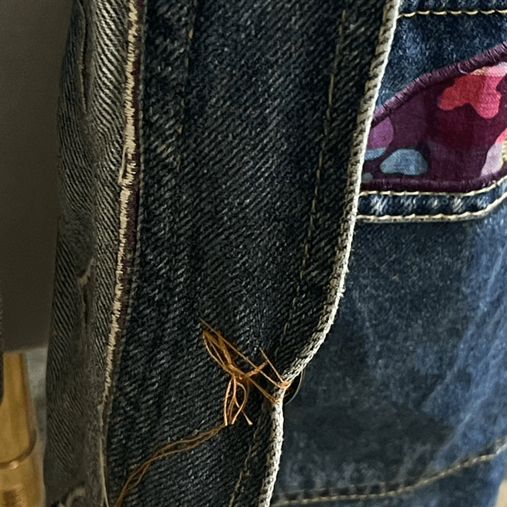 Carole Little Denim Jacket | Patchwork Embroidery | Size 12 | Vintage - Picture 3 of 6
